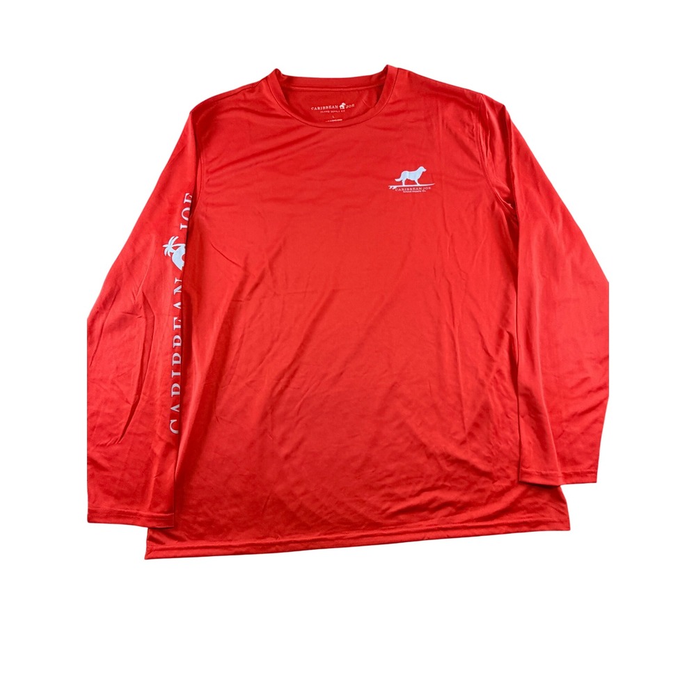 Caribbean Joe Mens Red Surfin Dog Days Long Sleeve Performance Shirt Large